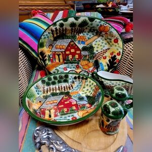 WCL Farmhouse Fall Harvest Ceramic Dining Set with Green Accents